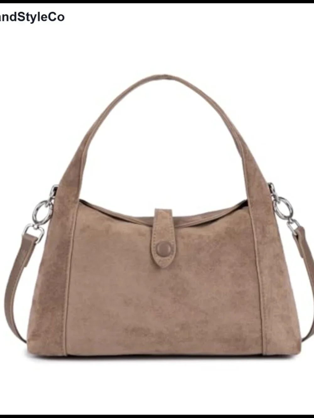 Faux Suede Half-Moon Hobo Bag Convertible Crossbody Tote with Detachable Strap